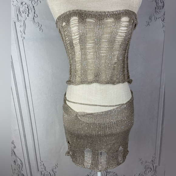 Polly Sequin Crochet Three Piece Skirt Sweater Dress Set - Picture 7 of 17